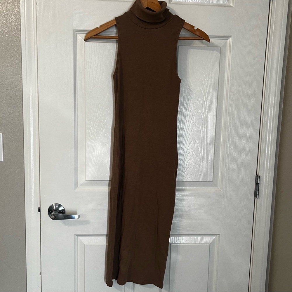 Zara Brown Ribbed Turtleneck Dress